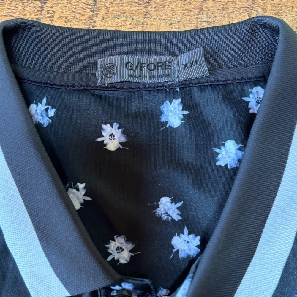 G/FORE Mens Performance Golf Short Sleeve Black Floral Print Polo Shirt Logo XXL - Picture 4 of 10